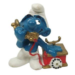 Vintage 1980 Peyo Schleich Telephone Smurf Phone Figure PVC Hong Kong